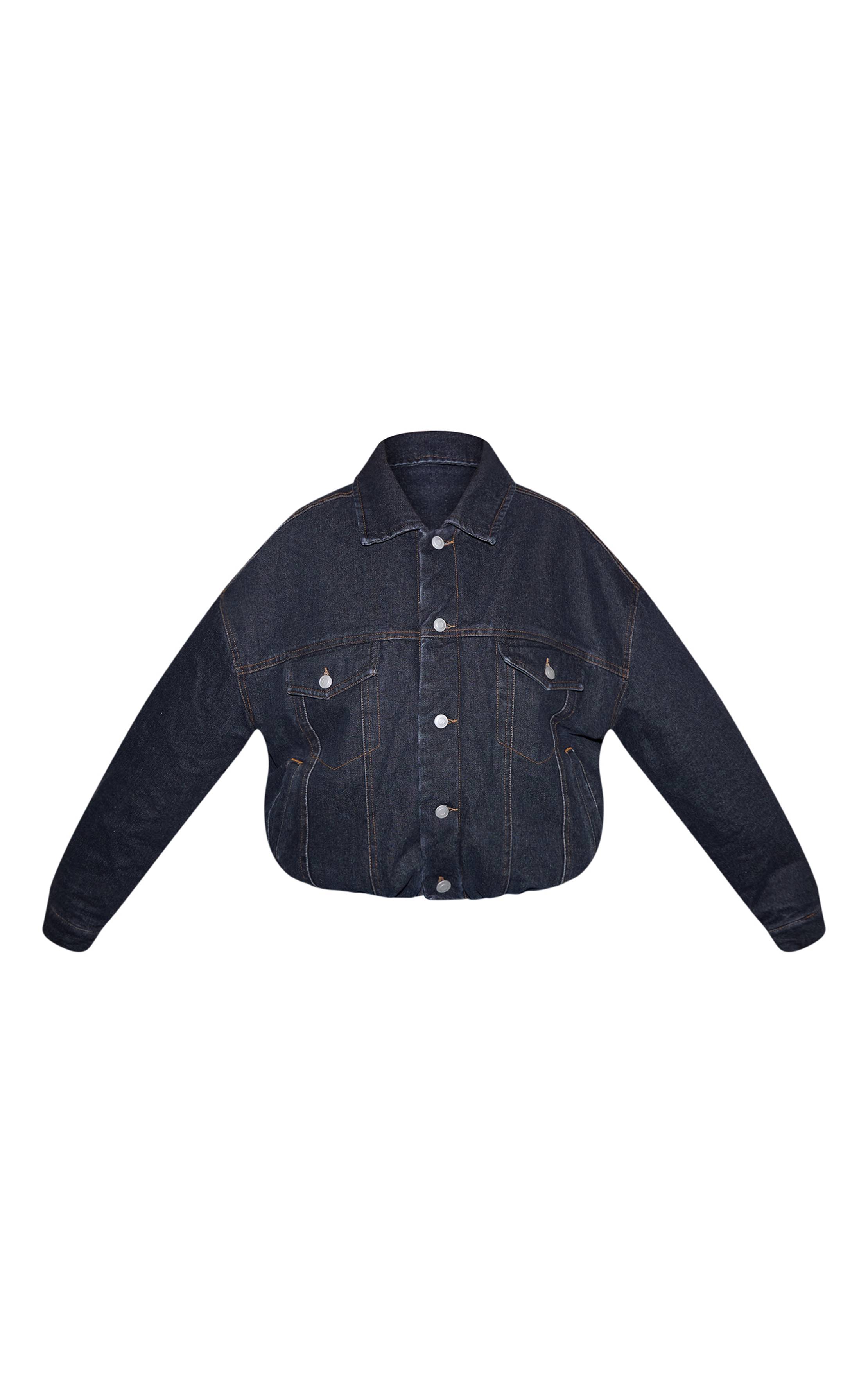 Raw Indigo Wash Veste En Jean Matelassée Courte À Ourlet Ballon