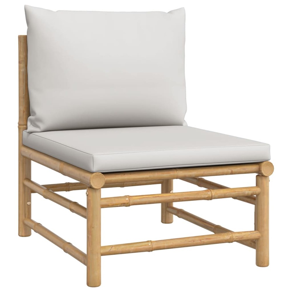 Salon de jardin meuble d'extérieur ensemble de mobilier 3 pièces avec coussins gris clair bambou