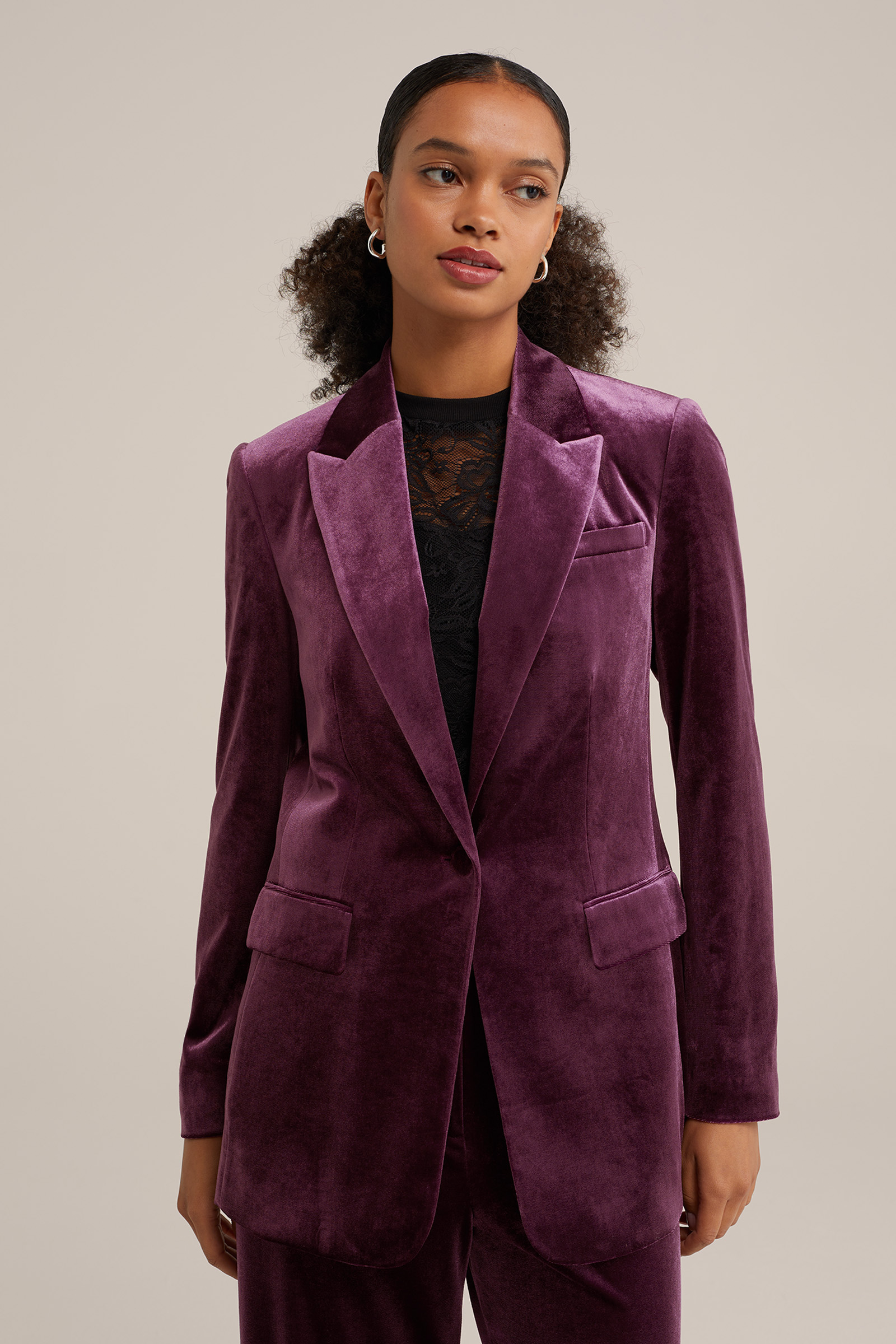 regular fit  velvet blazer WE Fashion Donkerpaars