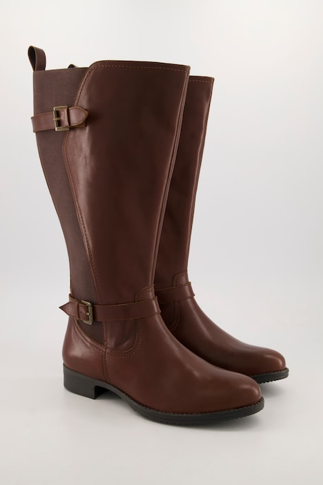 Lederstiefel, XXL-Schaft, Elastikeinsatz, Zipper, Weite H