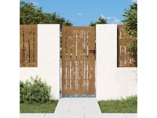 Portail de jardin 85x200 cm acier corten design de bambou
