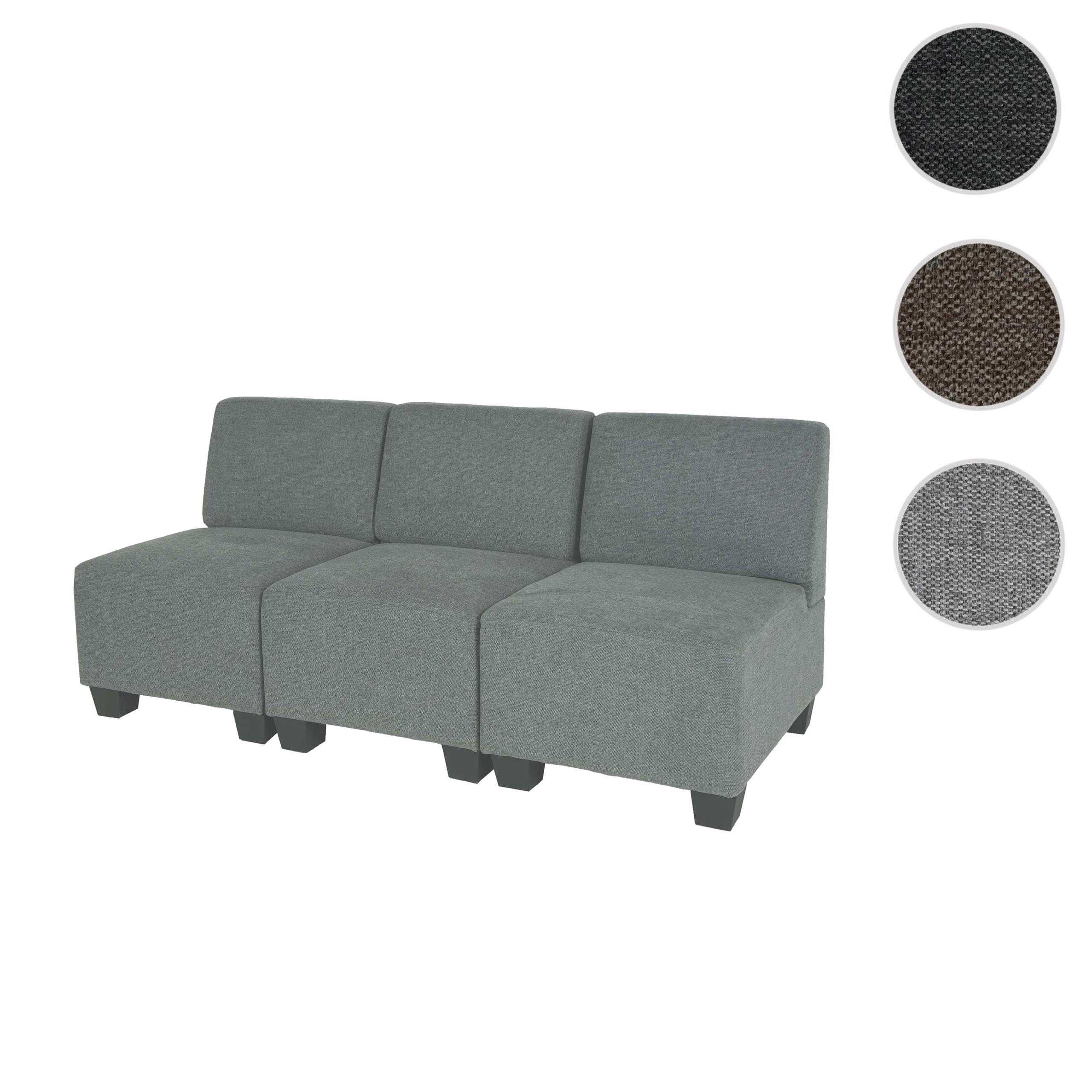 Modular 3-Sitzer Sofa Couch Moncalieri, Stoff/Textil ~ grau, ohne Armlehnen