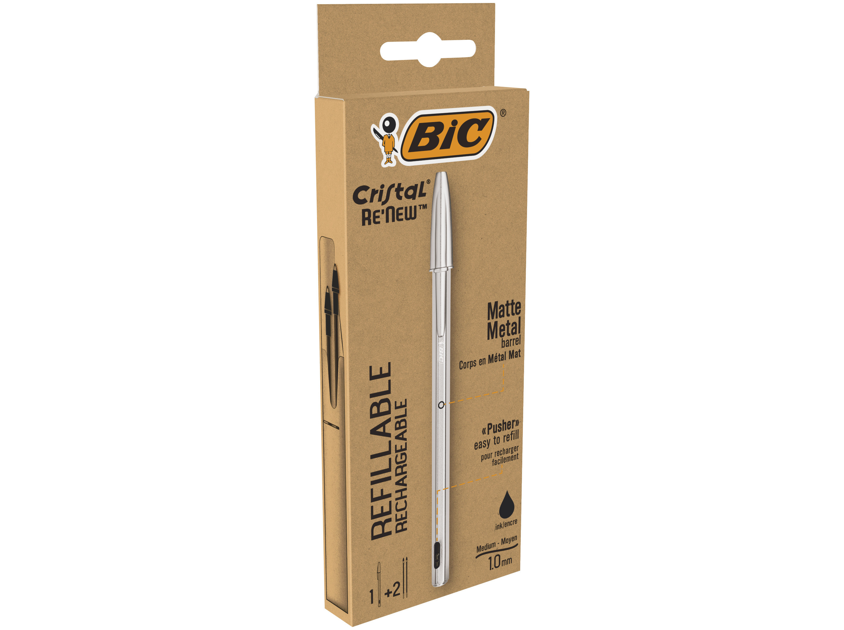 ESFEROGRÁFICA CRISTAL BIC RE'NEW PRETO 1 UNIDADE   2 RECARGAS
