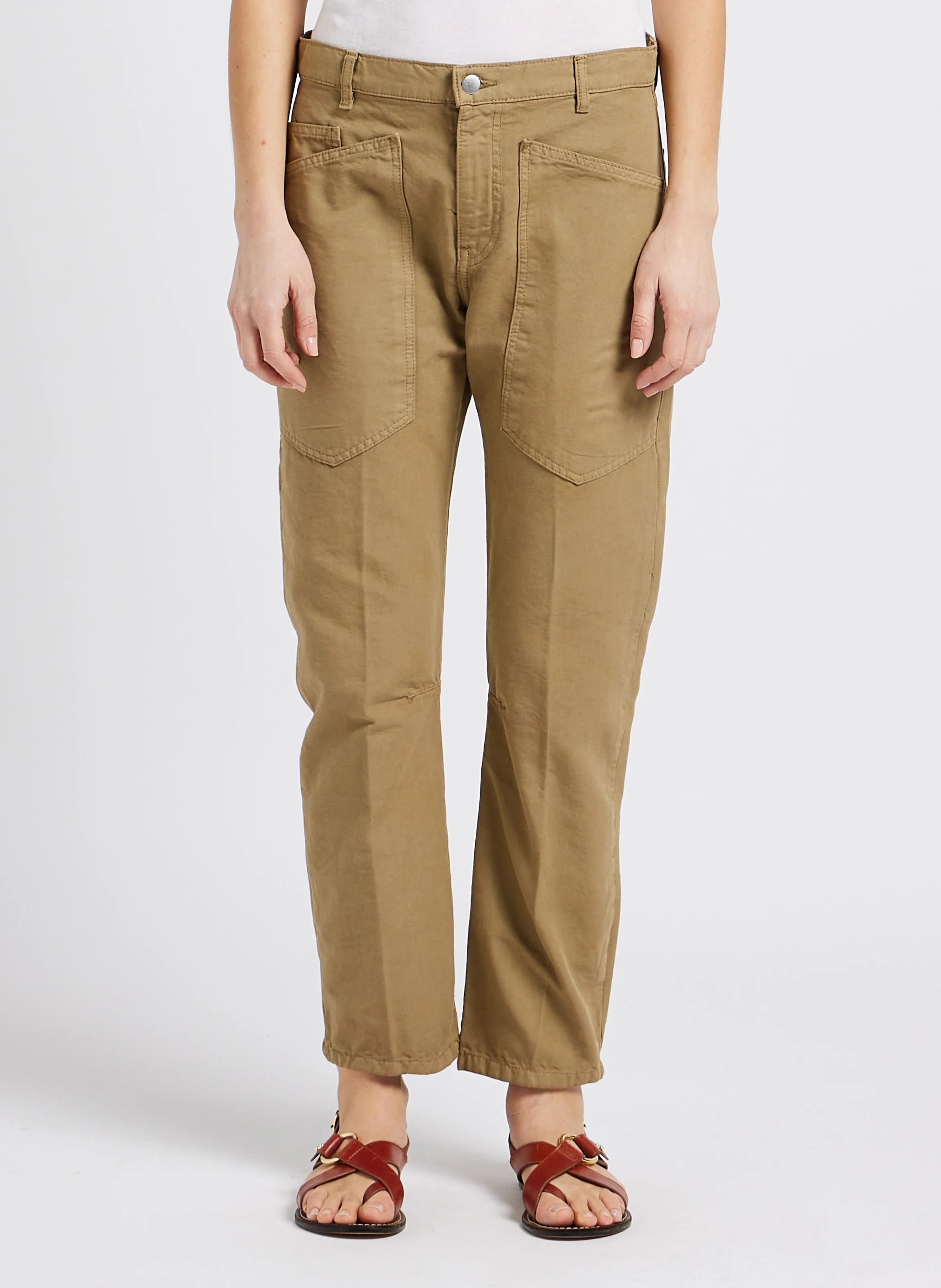 SEAN - Jean droit taille haute en coton | Kaki