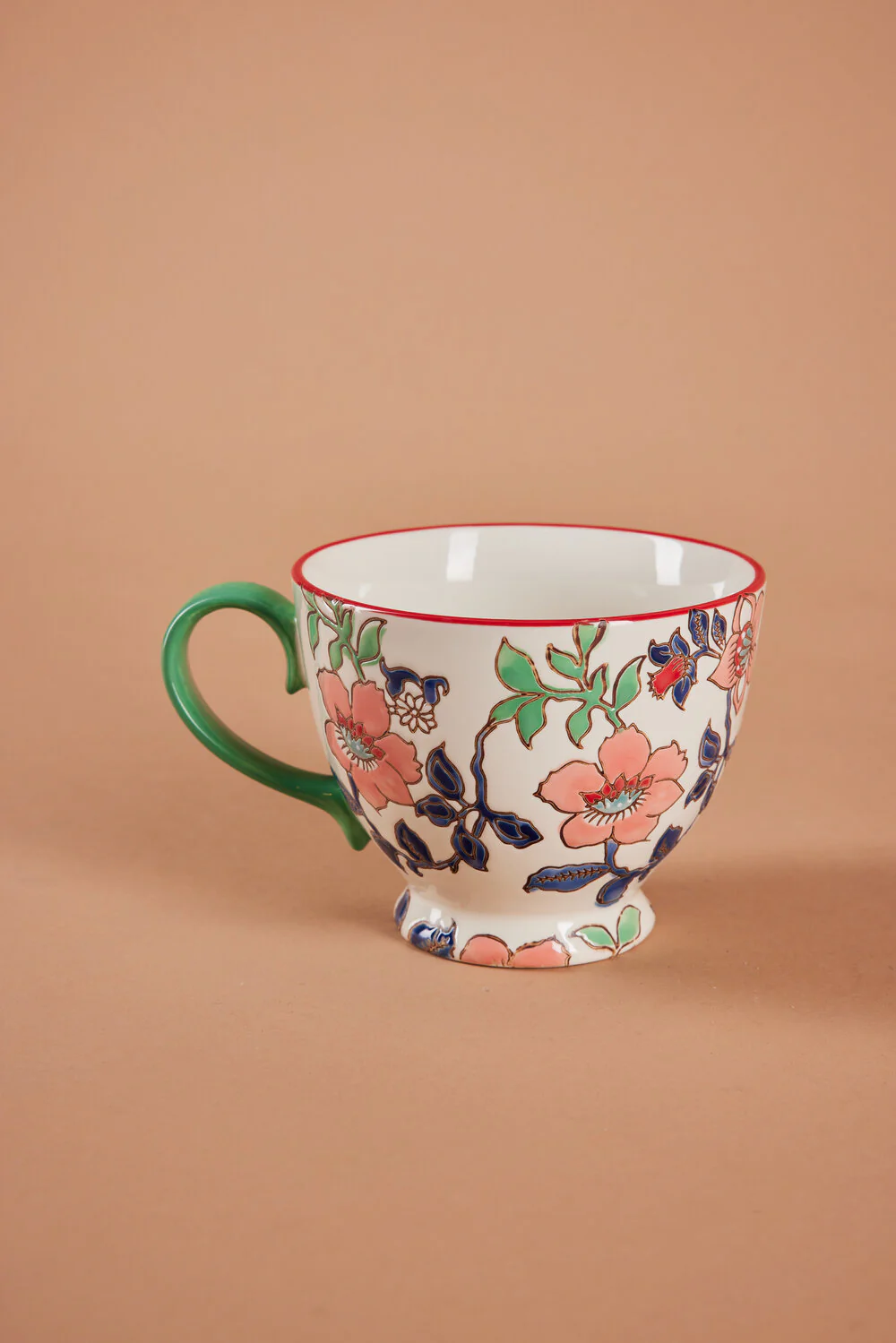 Bahne Interior  Håndmalet krus med blomster, grøn - H9 cm.