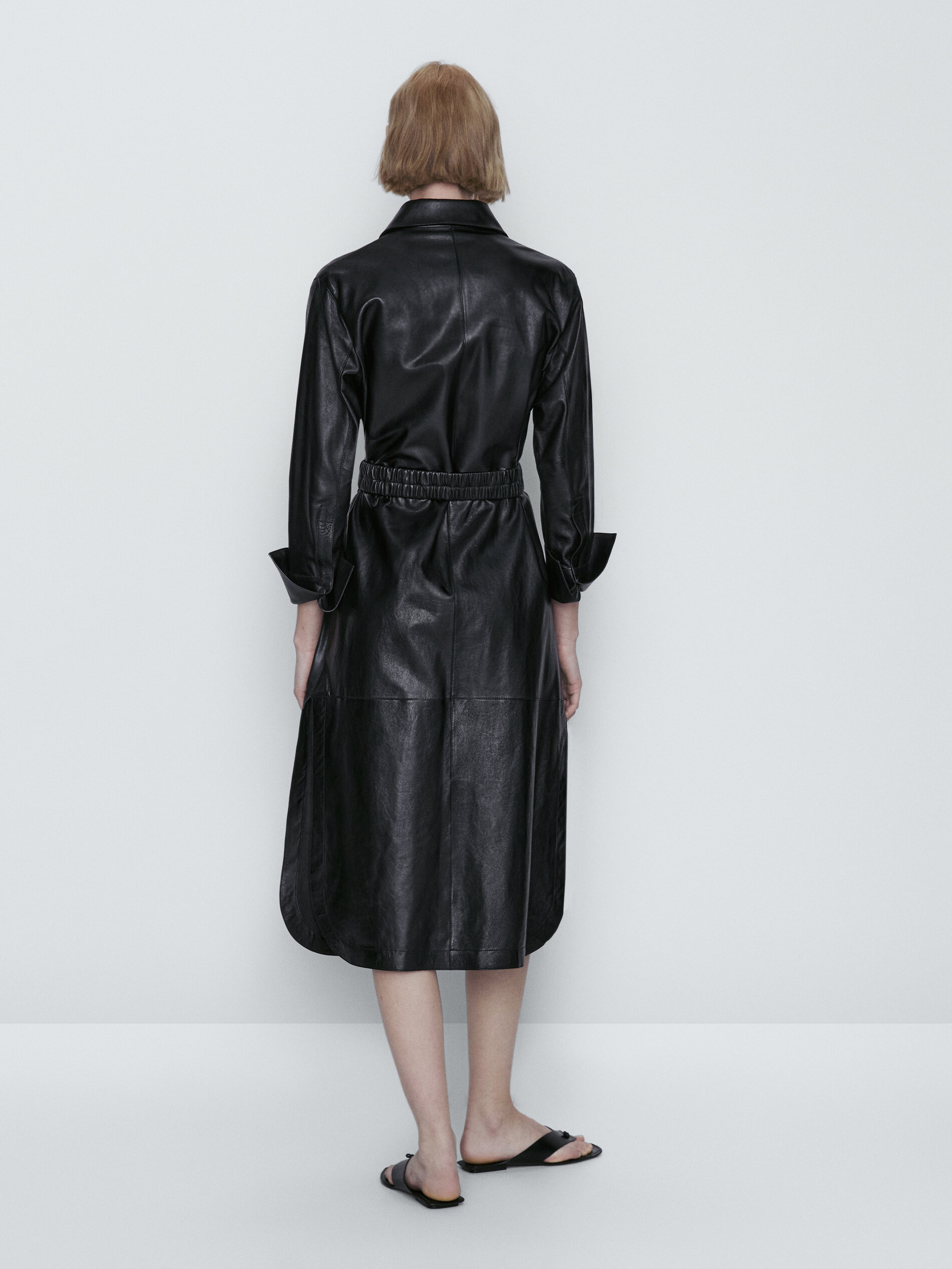 Cinto elástico de couro napa para vestido - PRETO