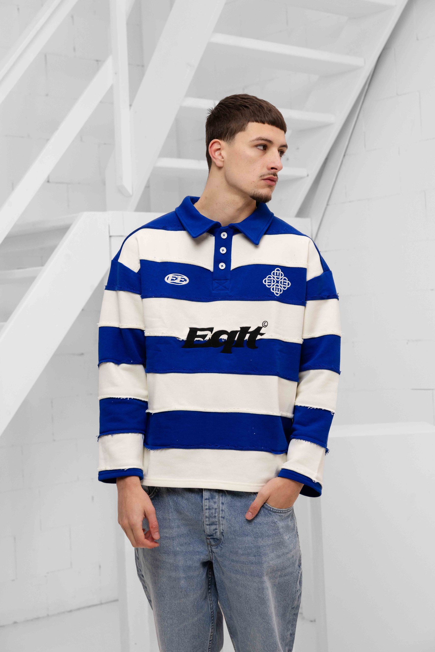 Equalité Stripe Jersey Polo Heren Gebroken Wit/Blauw