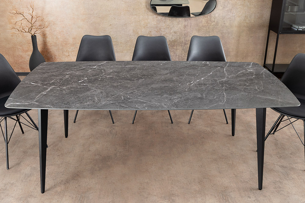 Moderner Esstisch MILANO 160cm anthrazit Keramik schwarze Metallbeine