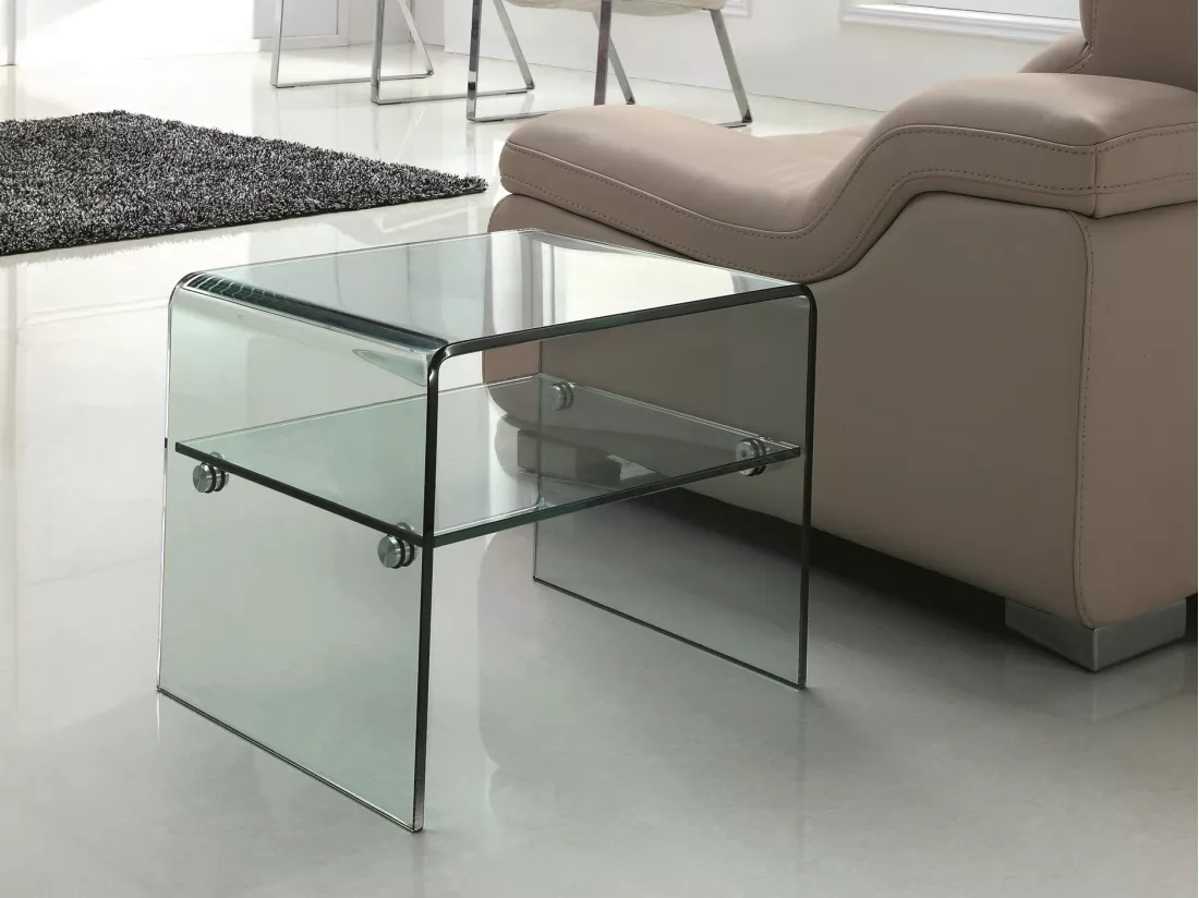 Lot de 2 tables de chevet - 1 niche - Verre trempé - STILEOS