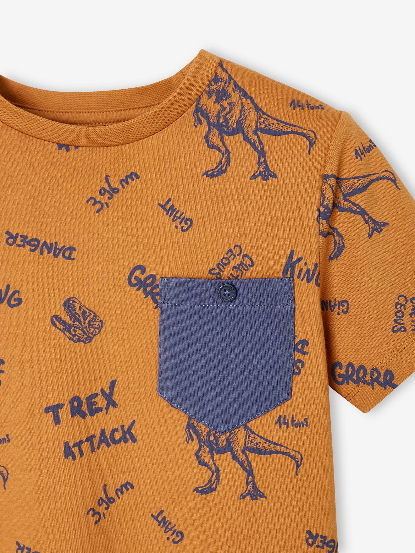 Camiseta de manga curta com estampas gráficas, para meninos, com líquen.