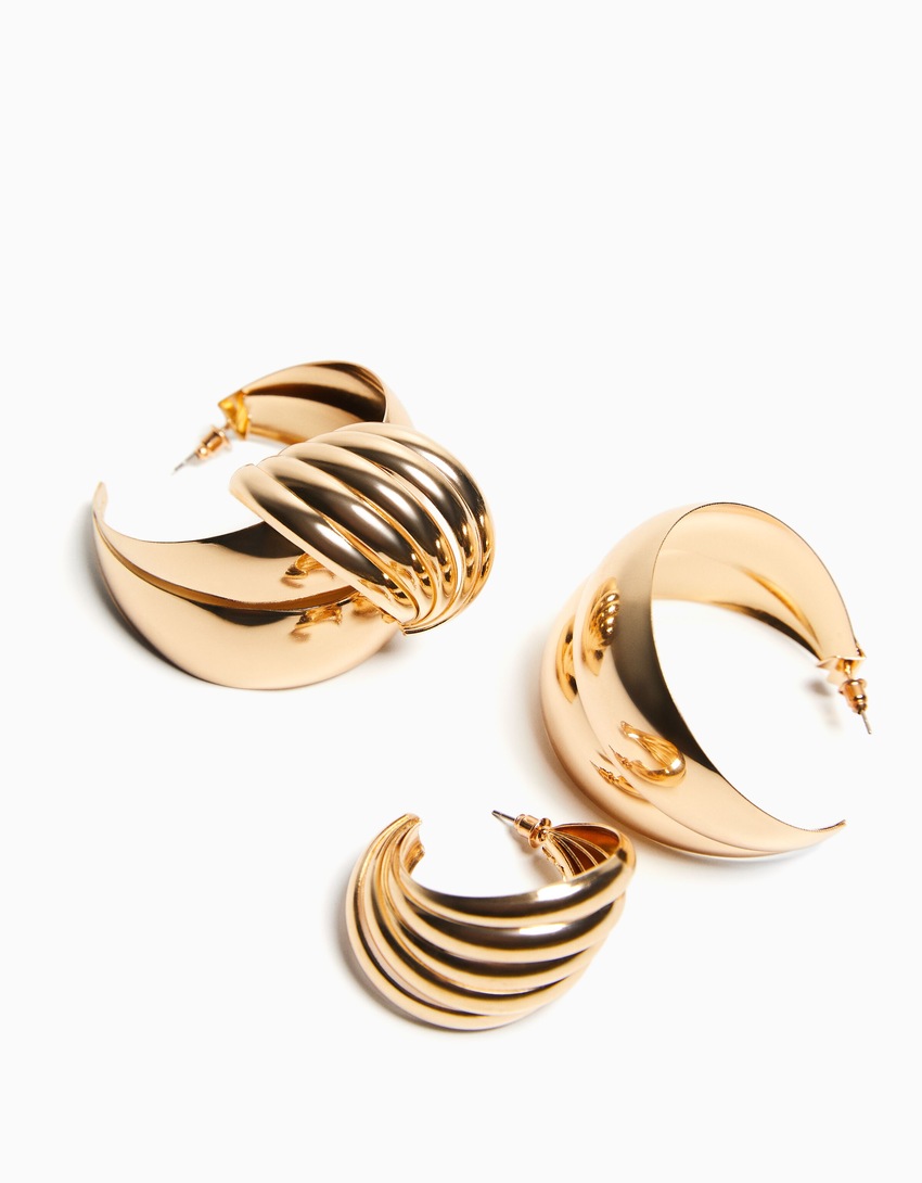 Conjunto de 2 pares de brincos de argola grossa