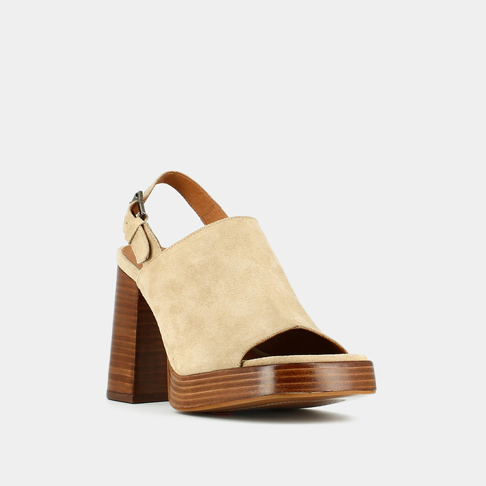 Sandales à talons et bouts carrés  en croute beige