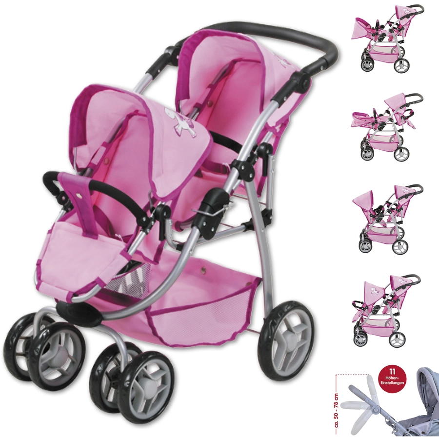 knorr toys® Zwillingspuppenwagen Milo - UMA. Das Einhorn rosa