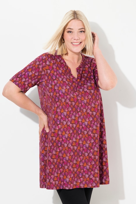 Longshirt, Dreiecksmuster, Tunika-Ausschnitt, Halbarm