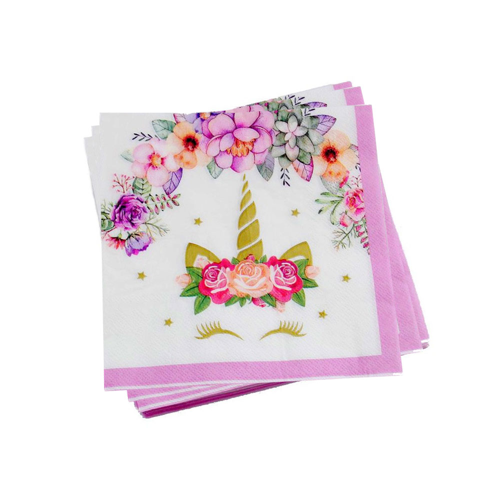 (20er Set) 33x33cm Einweg Servietten Kinder Party Tisch Dekoration - Einhorn / Style 4