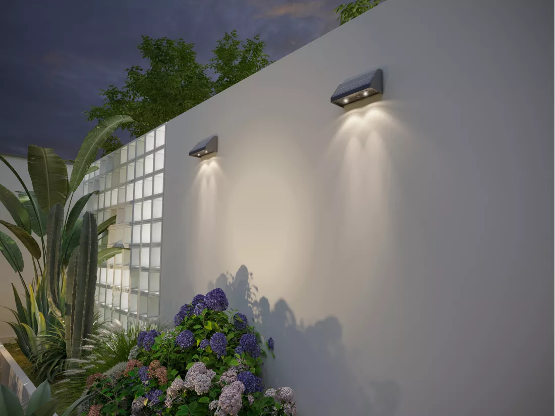 Lot de 2 appliques murales solaires - 30 lumens - Noir - SABORG