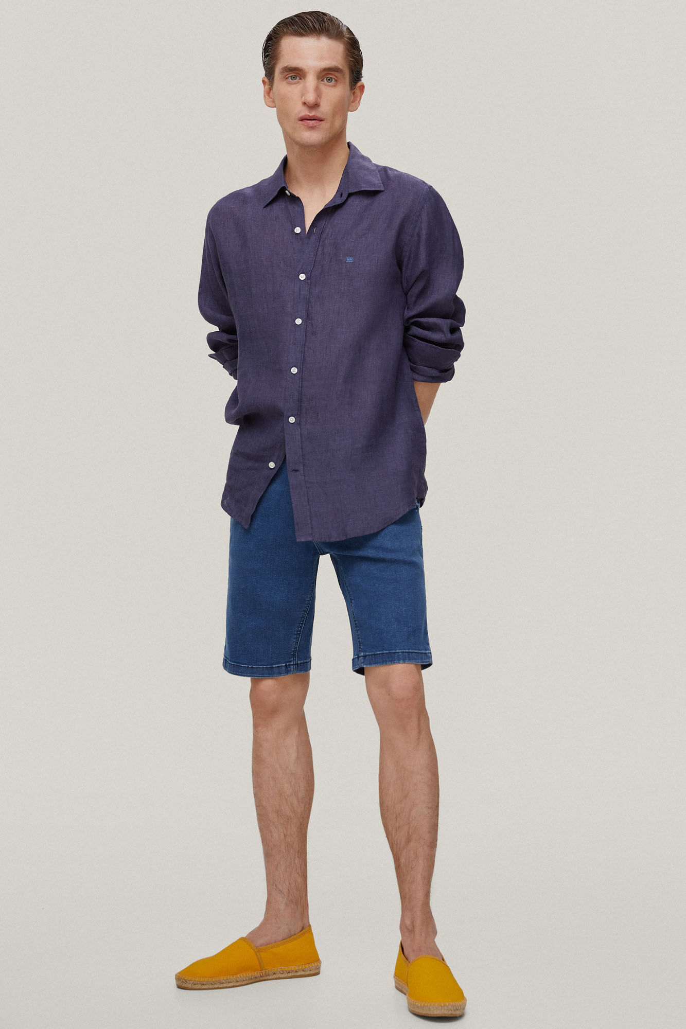 Bermuda jeans, estilo chinês - Azul