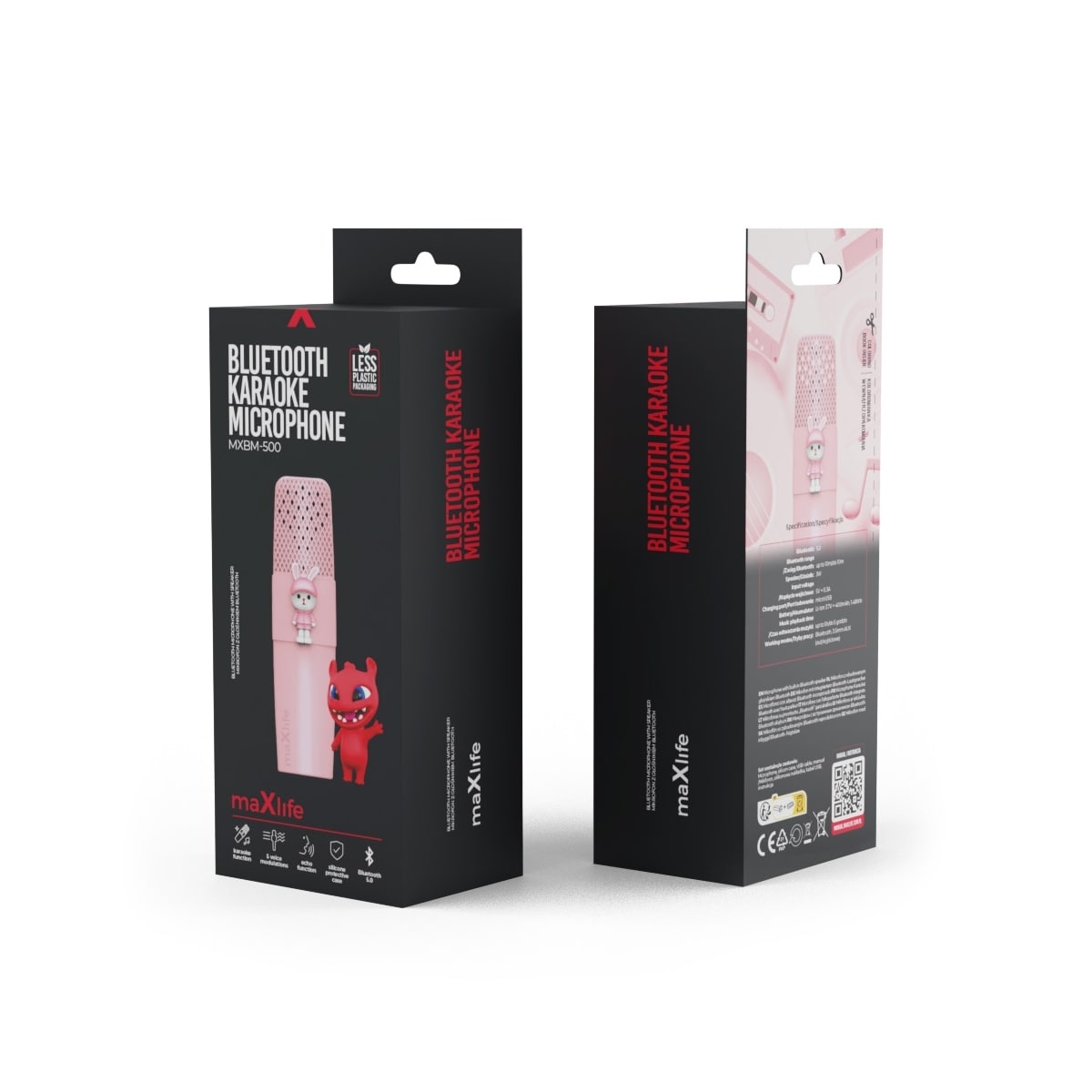 Maxlife Animal MXBM-500 - Bluetooth Karaoke-Mikrofon med högtalare, Rosa
