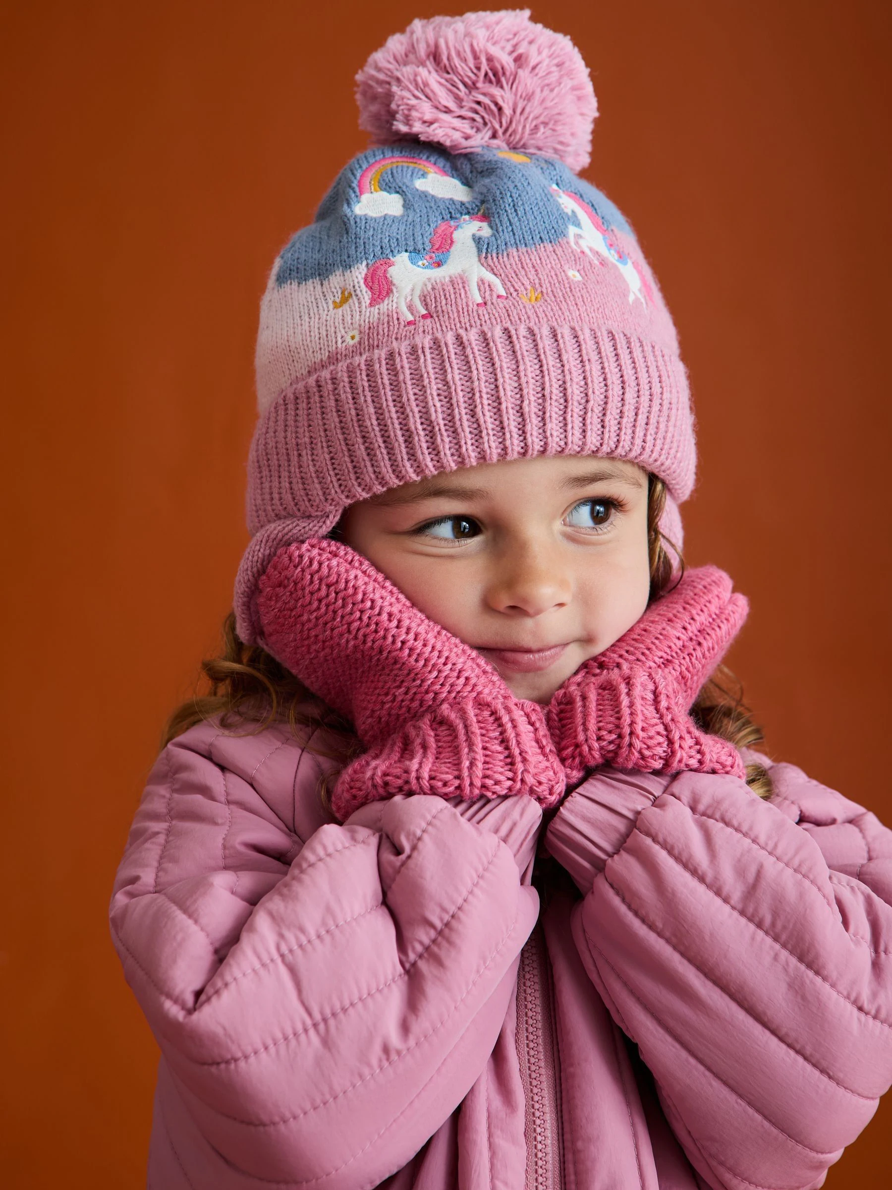 Roze met eenhoornprint - JoJo Maman Bébé - Fairisle-muts