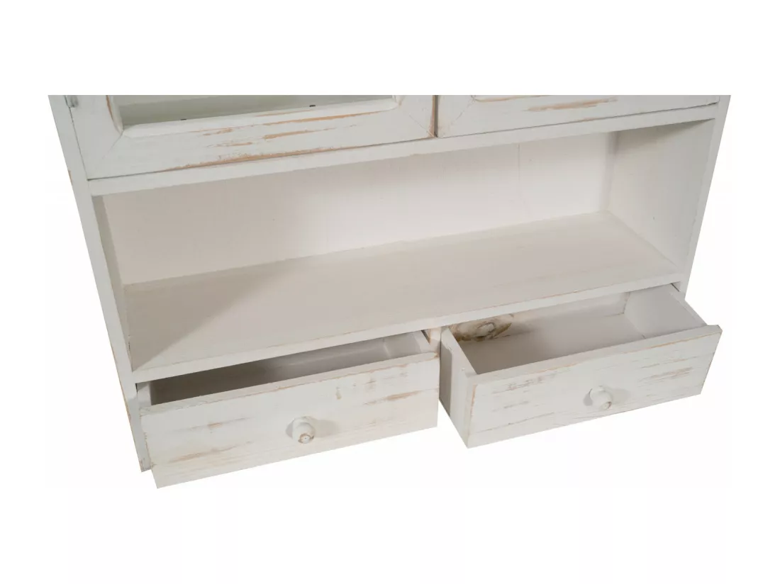 Caisson de cuisine 56x79x16 cm - 2 Tiroirs - 2 Portes Vitrées - Blanc Antique - SHABBY CHARME - 1 meuble haut - Vitrine murale pour salle de bain et salon