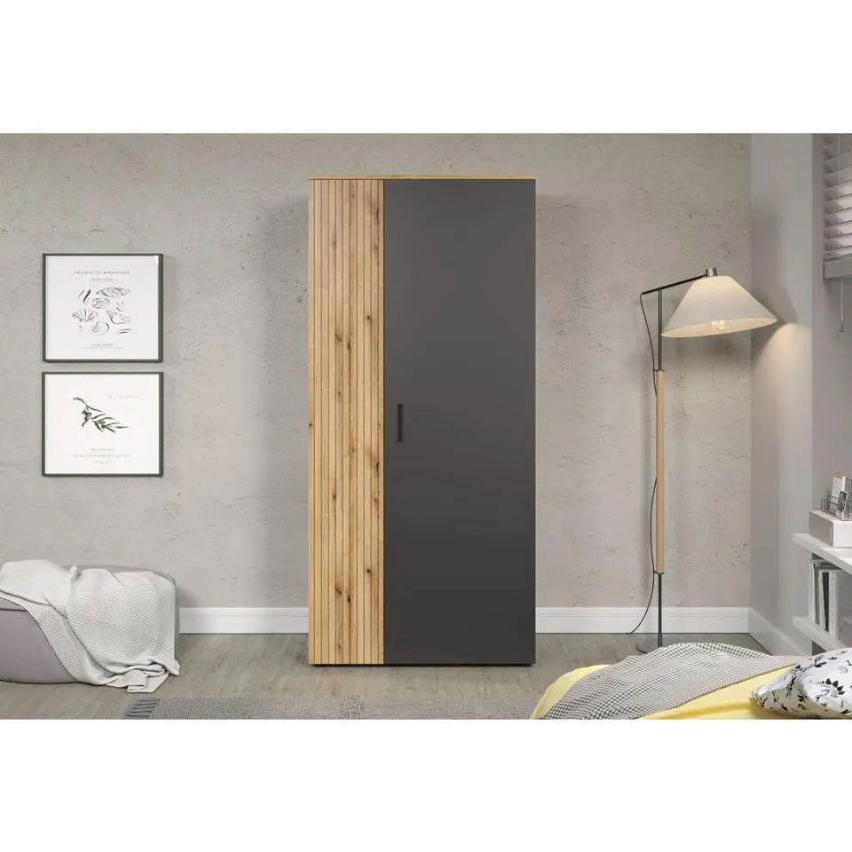 Hioshop Esteban kledingkast grijs- eik decor