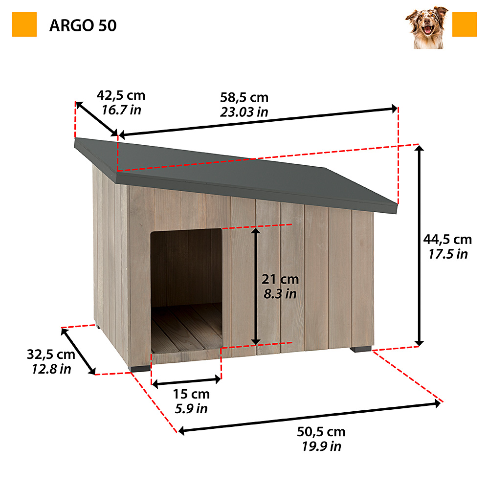 Niche pour extérieur, maison pour chiens argo 50 en bois fsc avec vernis atoxique, résistant aux u.v.