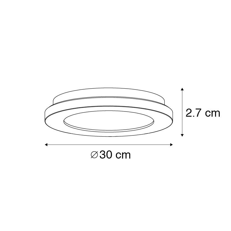Zwarte plafondlamp, 30 cm, inclusief LED, 3-traps dimbaar, IP44 - Steve