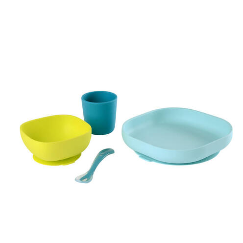 Set vaisselle silicone 4 pièces Bleu - BEABA