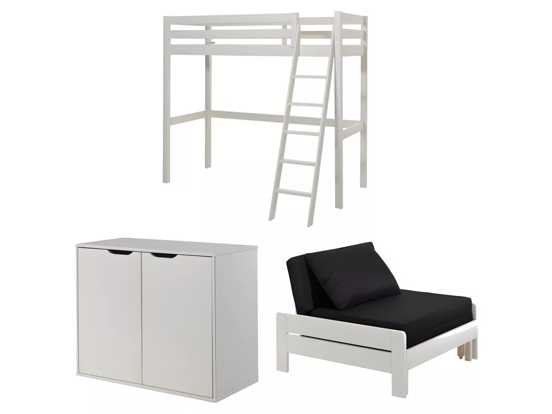 Pack - Lit Mezzanine Enfant, Commode & Fauteuil-Lit 