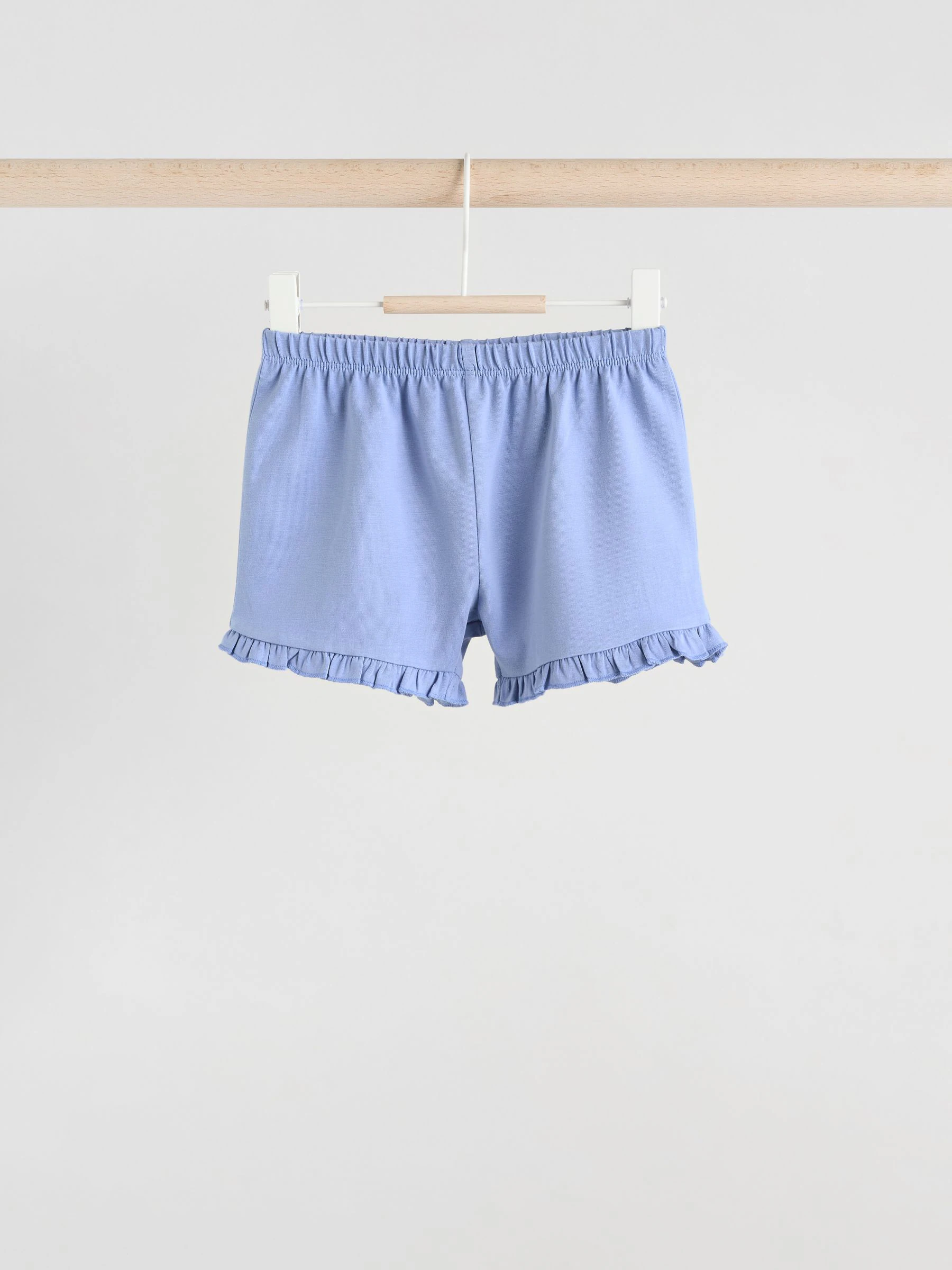 Blauw/wit met bloemenprint - 6 -delig Baby Set van T-shirt met ruches en short (0mnd-2jr)