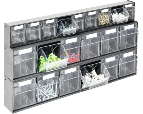 INDUSTRIËLE kleine onderdelen magazijnset 6+6+9 vakken 60 x 30,3 x 7,5 cm antraciet