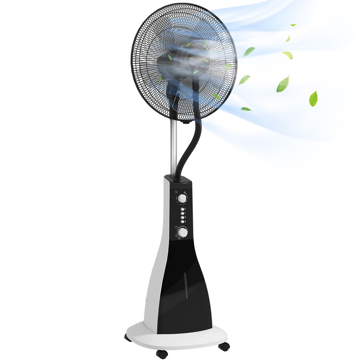 HOMCOM Staande ventilator met waterkoeling, vernevelingsfunctie, 3 standen, oscillerende 90W staande ventilator met waterkoeling, 3L watertank, timer, wielen, zwart