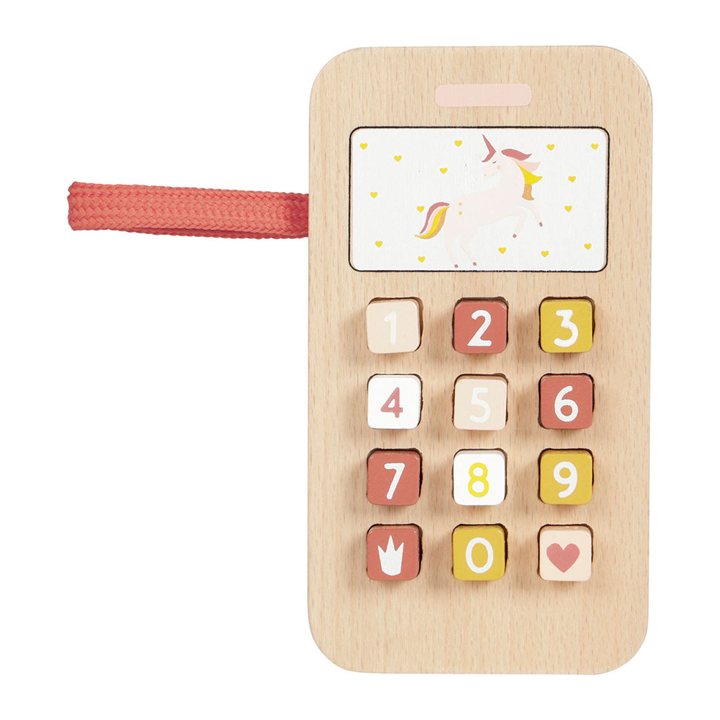 Jouet téléphone en bois rose 6.7x12.1cm