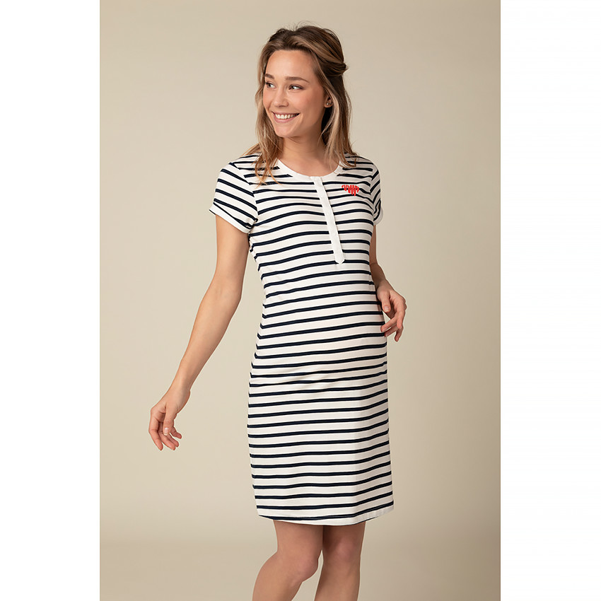 Chemise de nuit de grossesse et d'allaitement à rayures