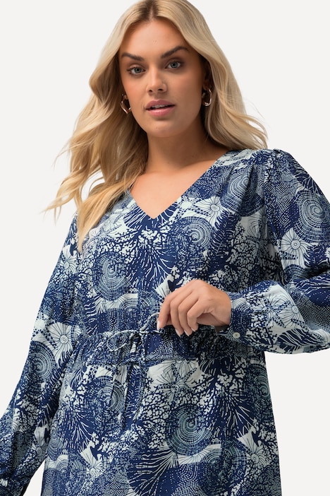 Bluse, maritimer Druck, V-Ausschnitt, Halbarm