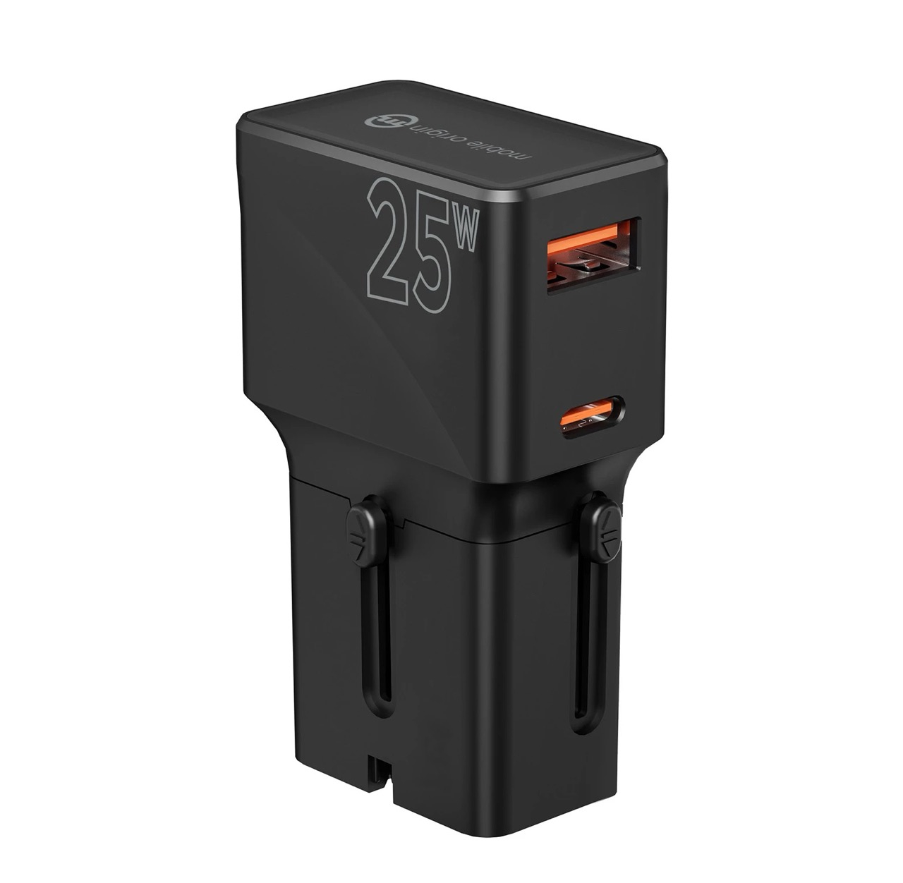 (25W) USB C / USB A  Ladegerät Netzteil World Travel Adapter EU / UK / USA / Japan / Australien / China (TAD25-2P-BLK) - Schwarz