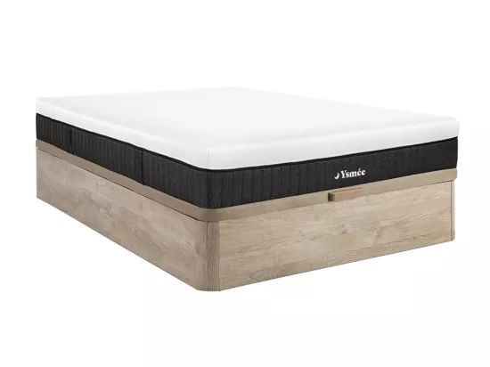 Ensemble 140 x 190 cm sommier coffre naturel clair + matelas ressorts ensachés 5 zones ép.21cm - CIDORA de YSMÉE