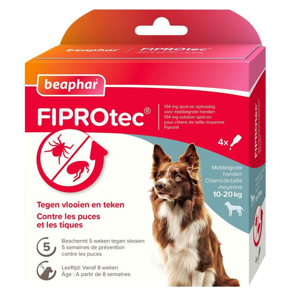 Beaphar Fiprotec Anti Teken- en Vlooiendruppels Hond 10 - 20 kg4 stuks