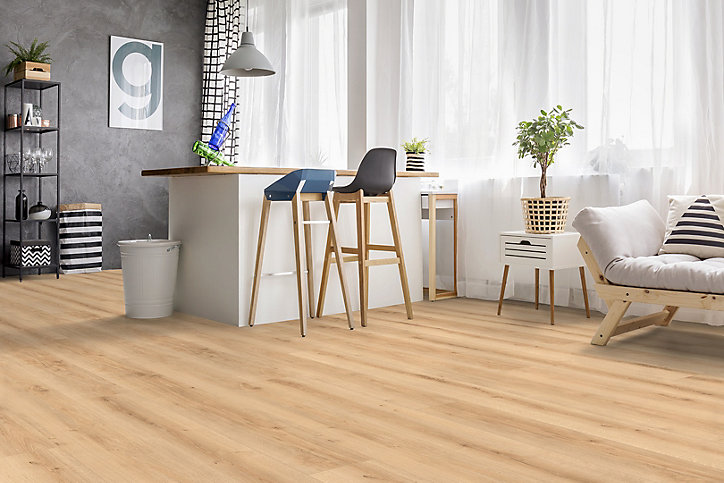 Sol stratifié Ledbury GoodHome aspect chêne 10mm - 128 cm x l.28 cm