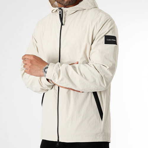 Veste Col Zippé Capuche Crinkle Nylon 8627 Beige