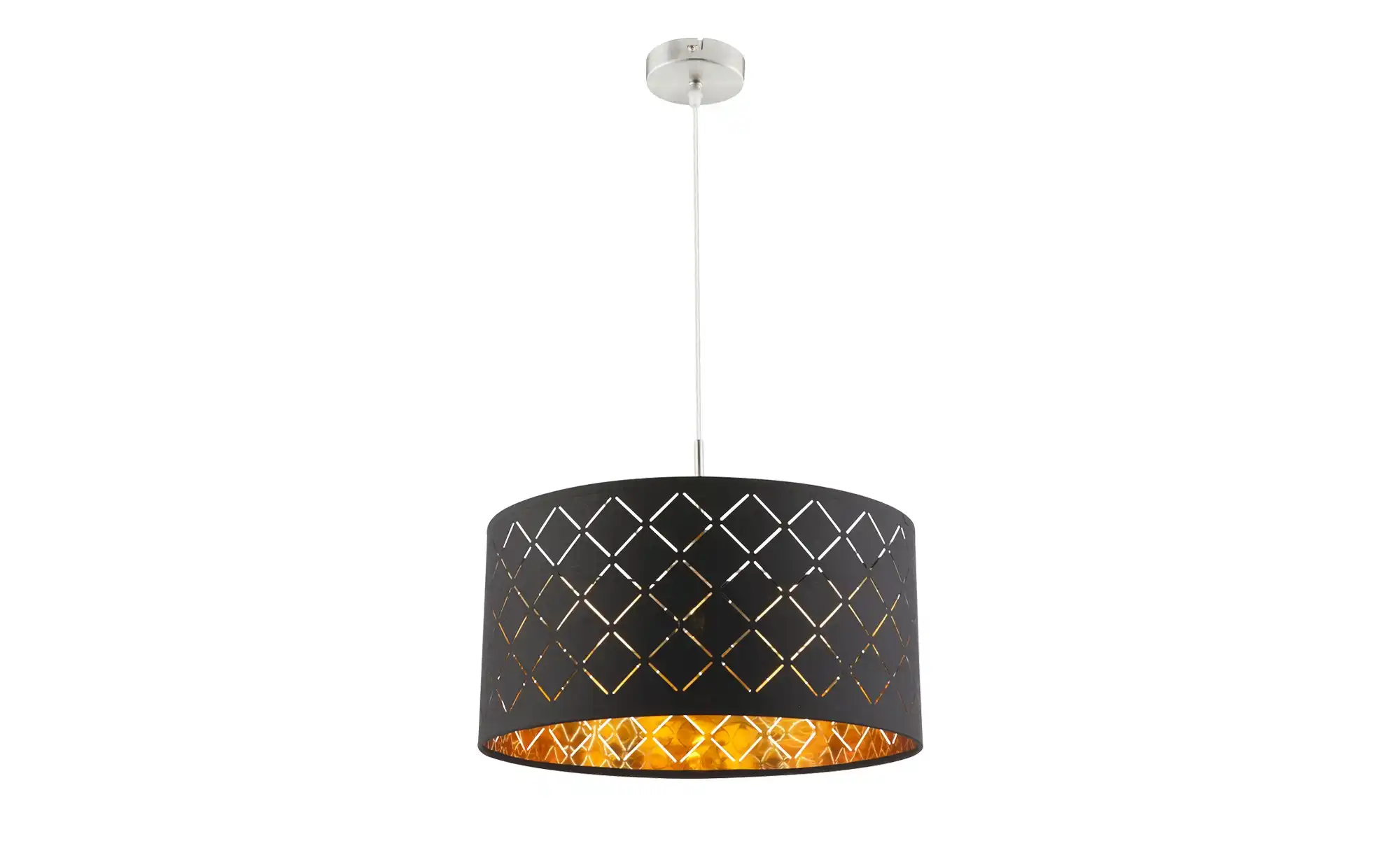Stoffpendelleuchte, 1-flammig, Schirm schwarz/goldfarben