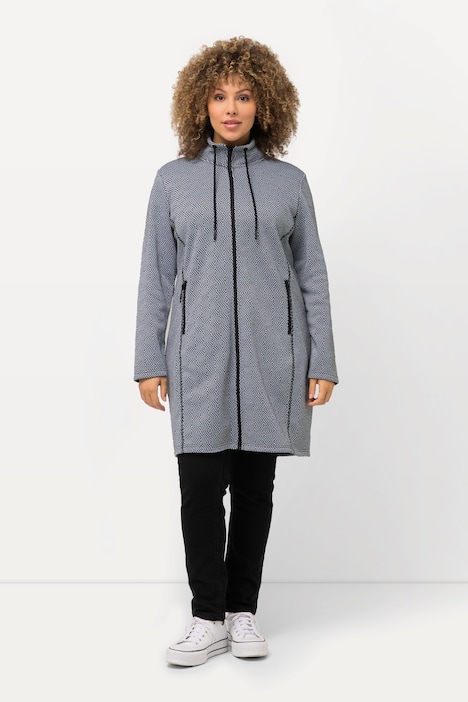 Strickfleece-Jacke, grafisches Muster, Stehkragen