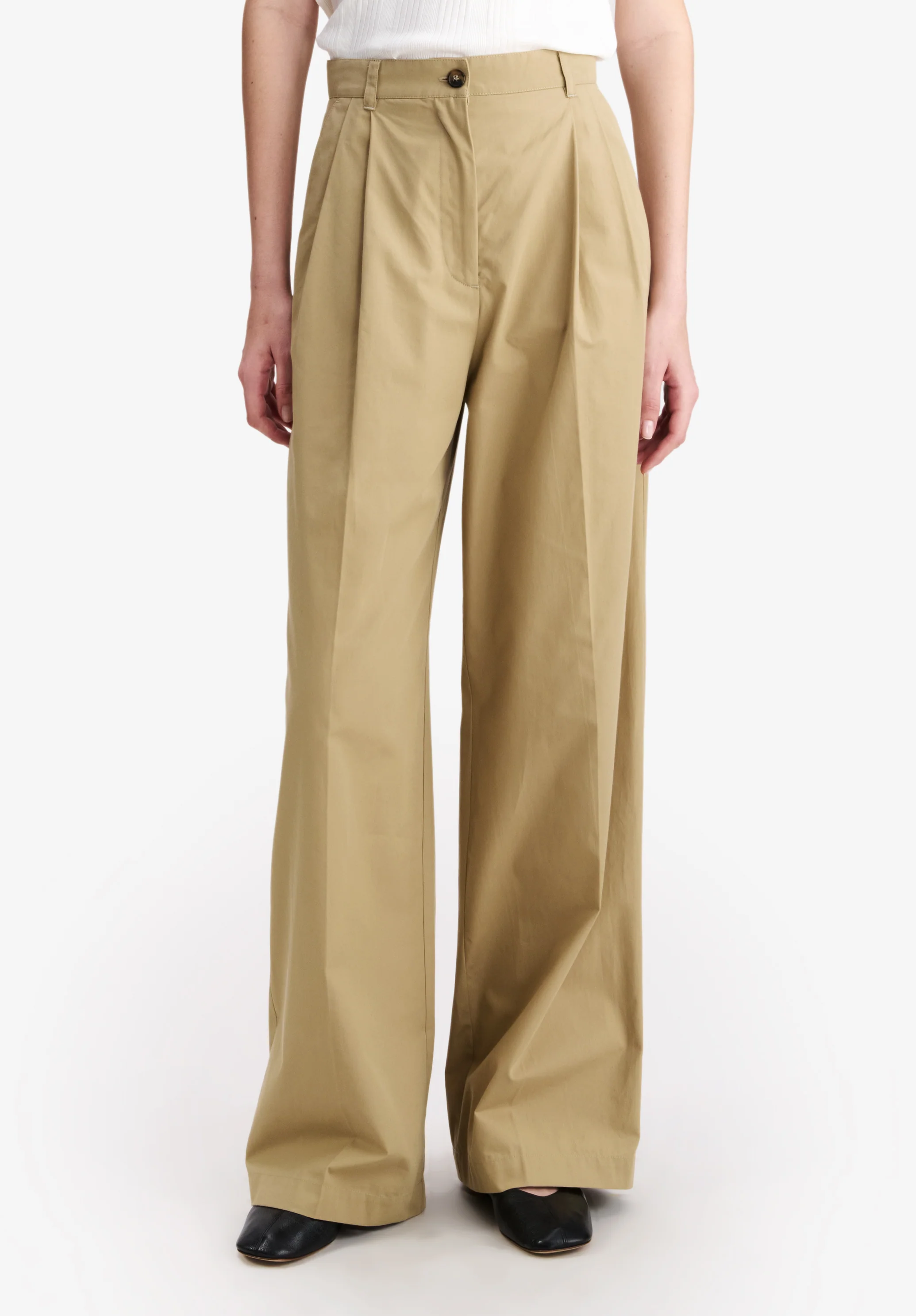 Pantalon beige ample en coton bio - Beige fonce