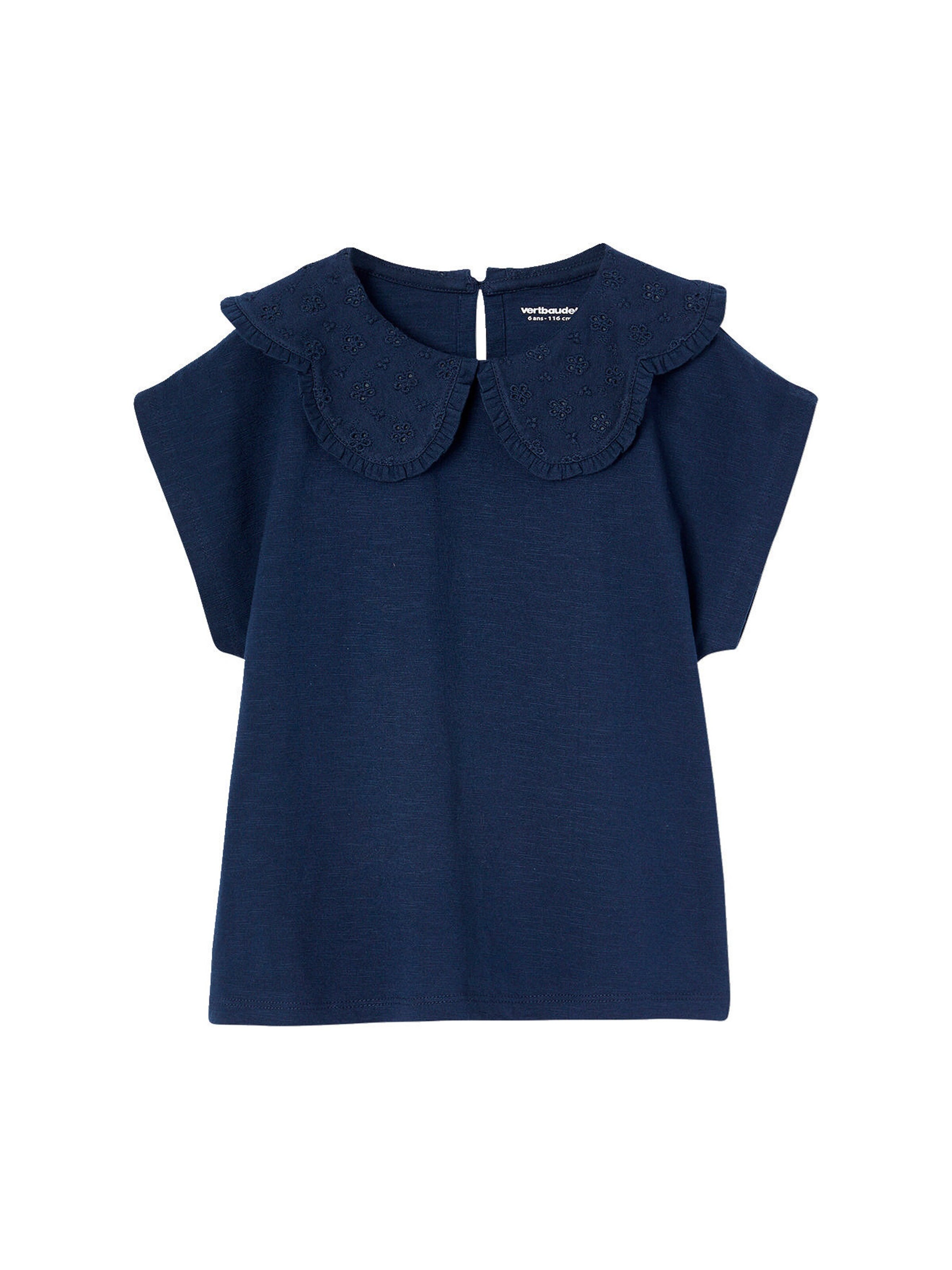 Vertbaudet Mädchen T-Shirt mit besticktem Kragen marine