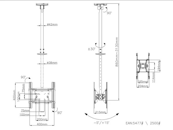Multibrackets M Public Ceilingmount Medium Back to Back - Monteringssæt (loftsplade, vippe loft montering, VESA adapter) - for 2 LCD displays - stål - sort - skærmstørrelse: 32
