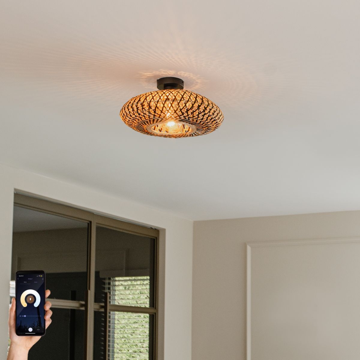 Smart plafondlamp zwart bamboe 40 cm incl. Wifi A60 - Ostrava