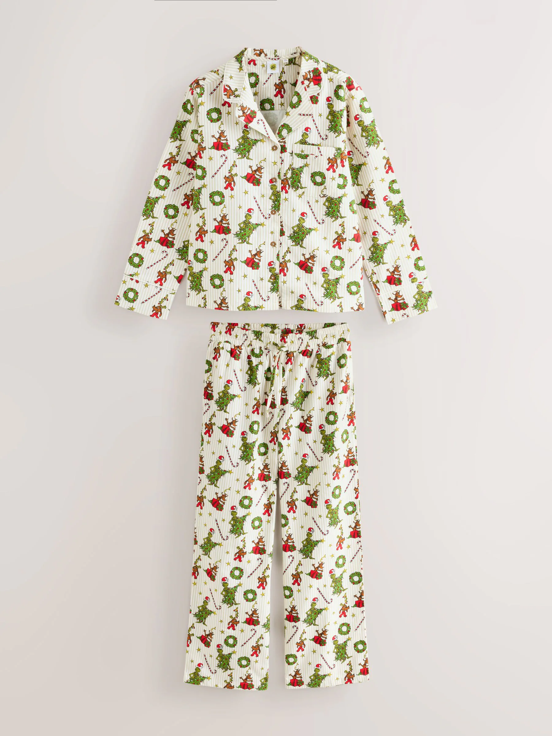 Crème - Grinch Bijpassende Familie Kerstmis Pyjama's met Knoopsluiting