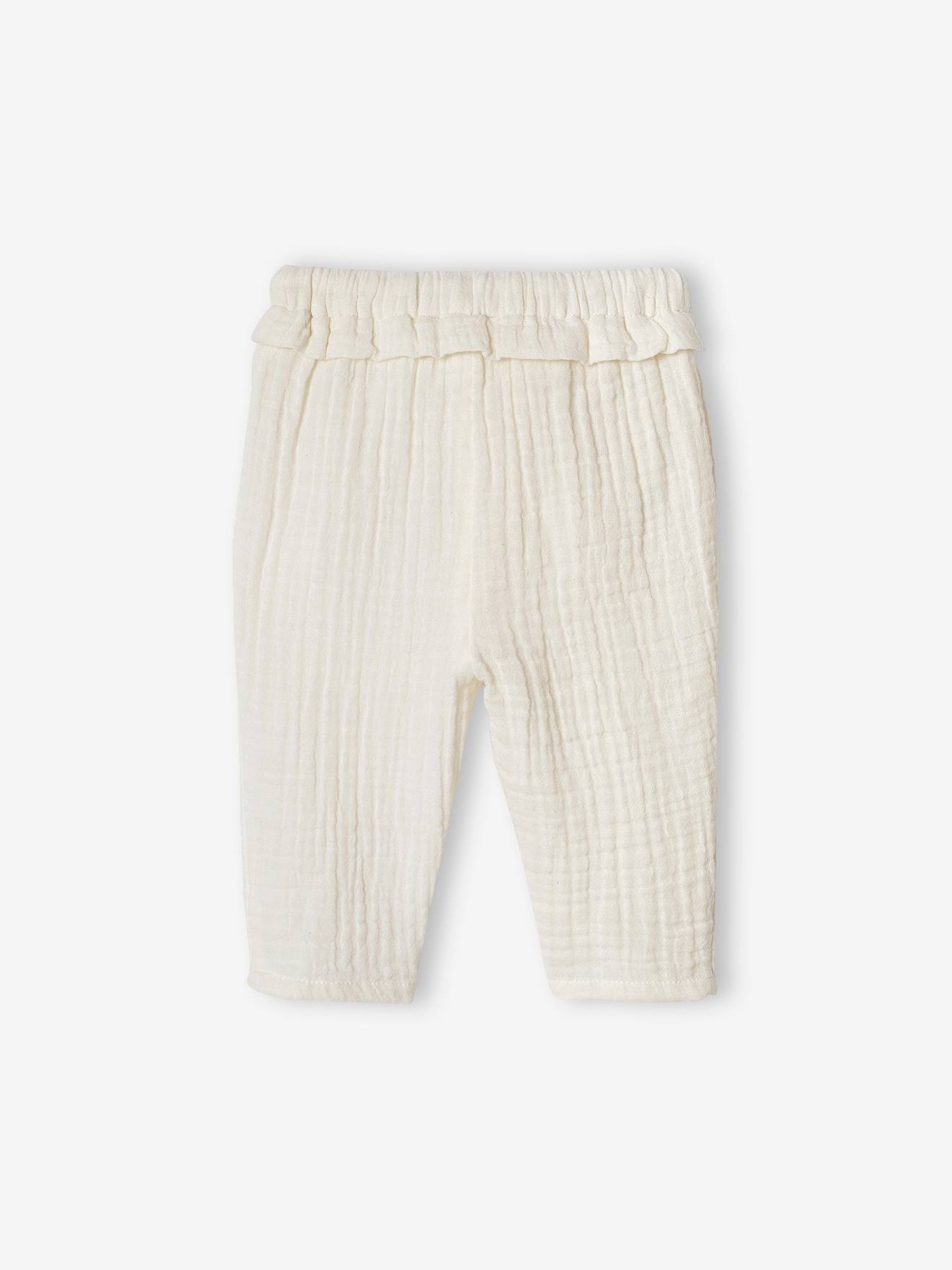 Calças de chiffon de algodão rosa antigo para bebê