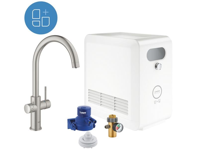 GROHE Küchenarmatur Blue Professional C-Auslauf Set Superst Einhand-Spültischbatterie mit Filterfunktion