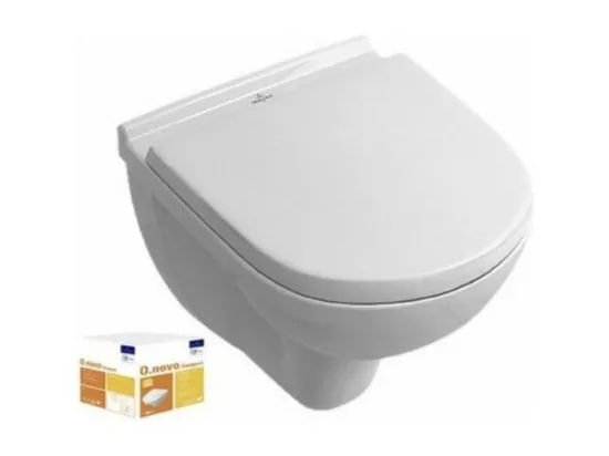 Pack WC suspendu compact sans bride VILLEROY ET BOCH O Novo + abattant + plaque chromée + bâti Grohe